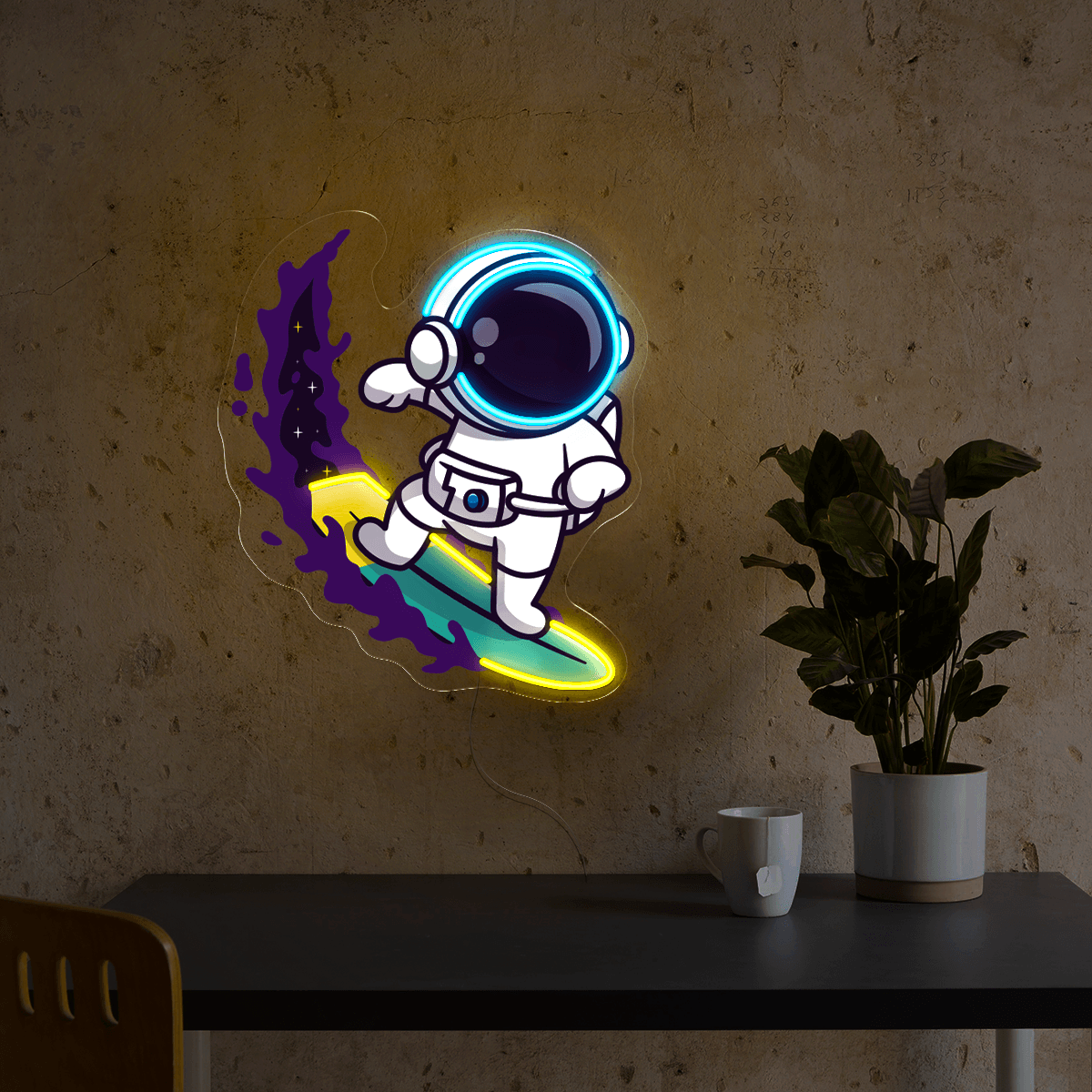 Cute Astronaut Surfing on Space Wave LED neon sign by NeonCS