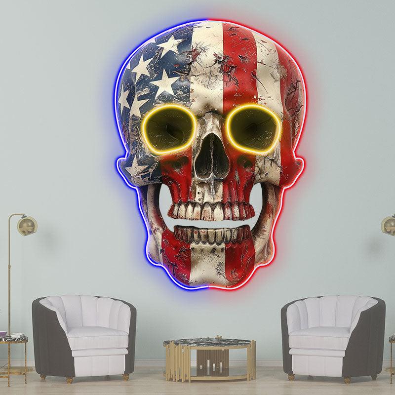 American Flag Skull Light Unique Decor LED neon sign product image