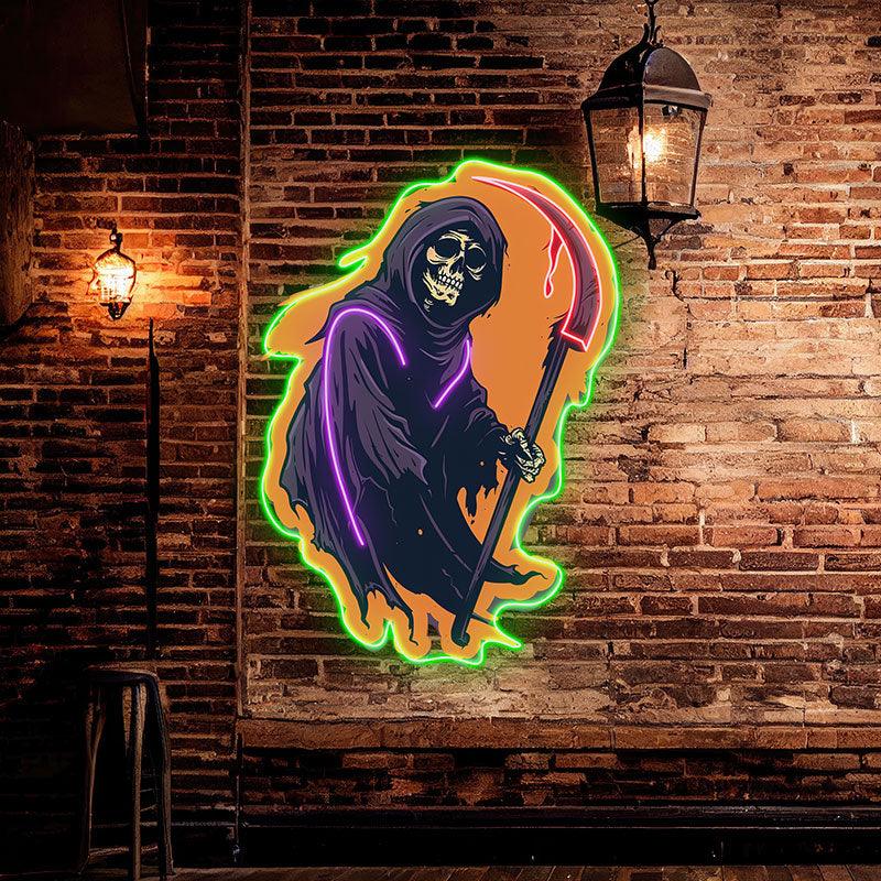 Sinister Grim Reaper Ghost with Scythe LED neon sign product image