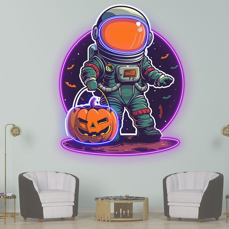 Astronaut Carrying Pumpkin Lights LED neon sign product image
