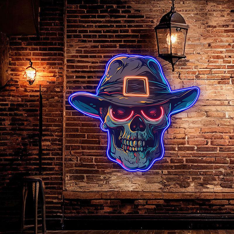 Stylish Skull with Hat Light Edgy Home LED neon sign product image