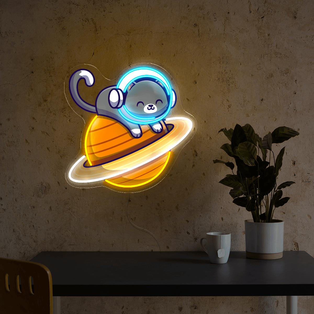Cute Astronaut Cat Artwork LED neon sign by NeonCS