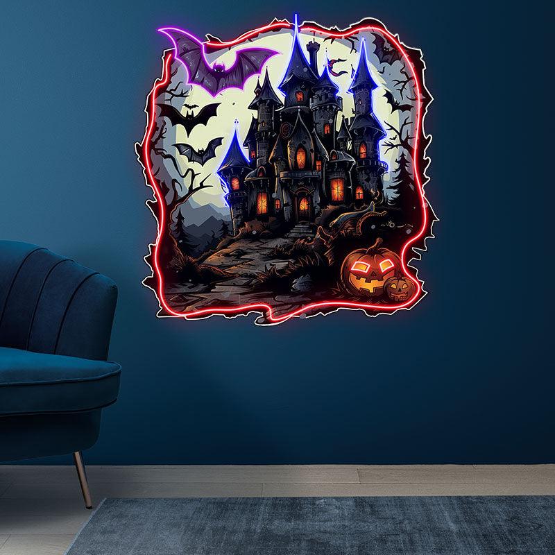 Haunted Castle with Bats and LED neon sign product image