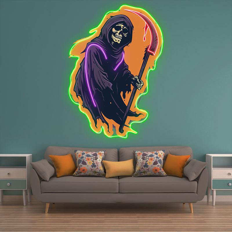 Sinister Grim Reaper Ghost with Scythe LED neon sign product image