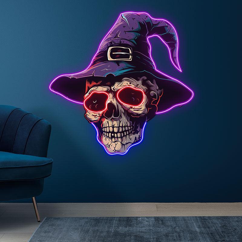 Spooky Skeleton in Wizard Hat and LED neon sign product image