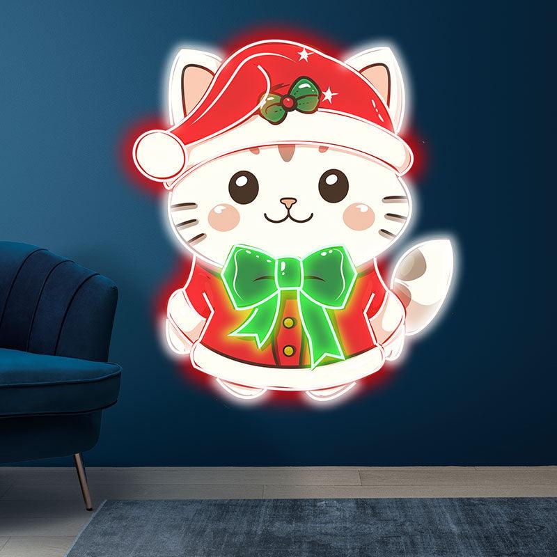 Cute Christmas Cat : Wearing a Red LED neon sign product image