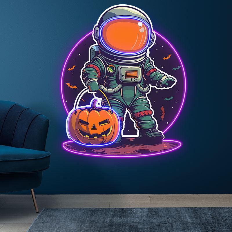 Astronaut Carrying Pumpkin Lights LED neon sign product image
