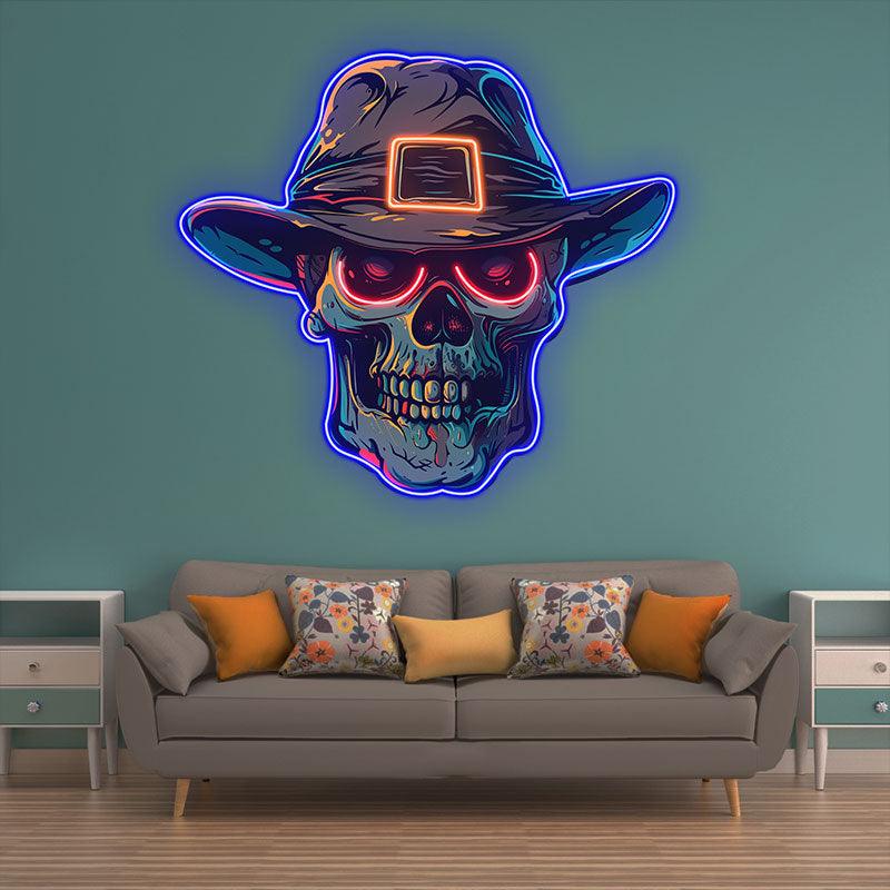Stylish Skull with Hat Light Edgy Home LED neon sign product image
