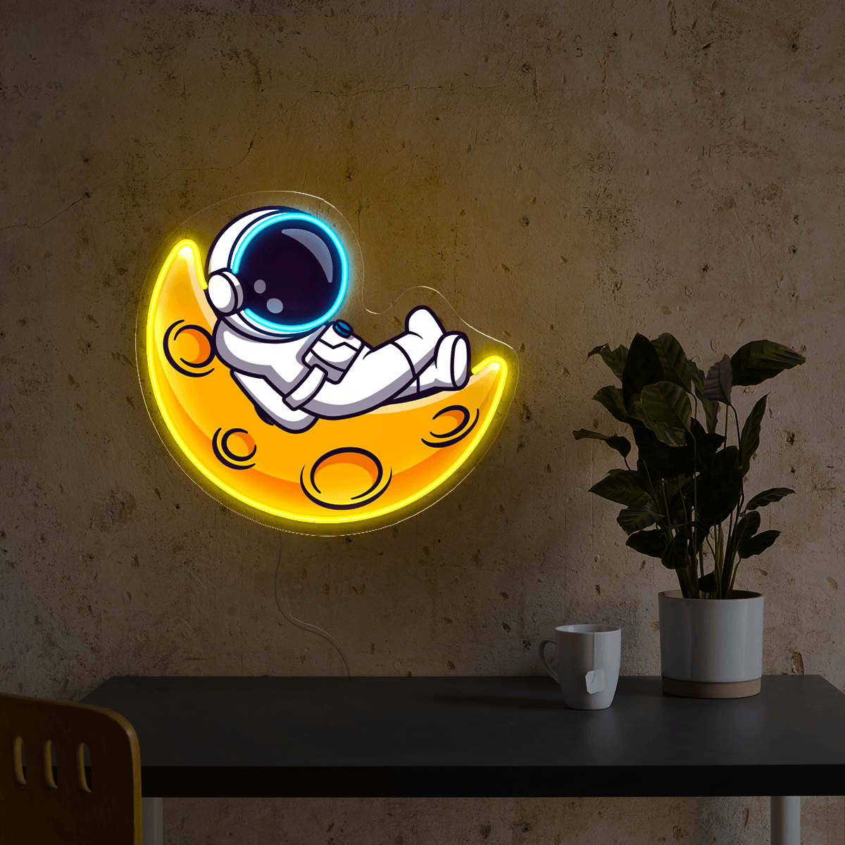 Cute Astronaut Lay on Moon Cartoon LED neon sign by NeonCS