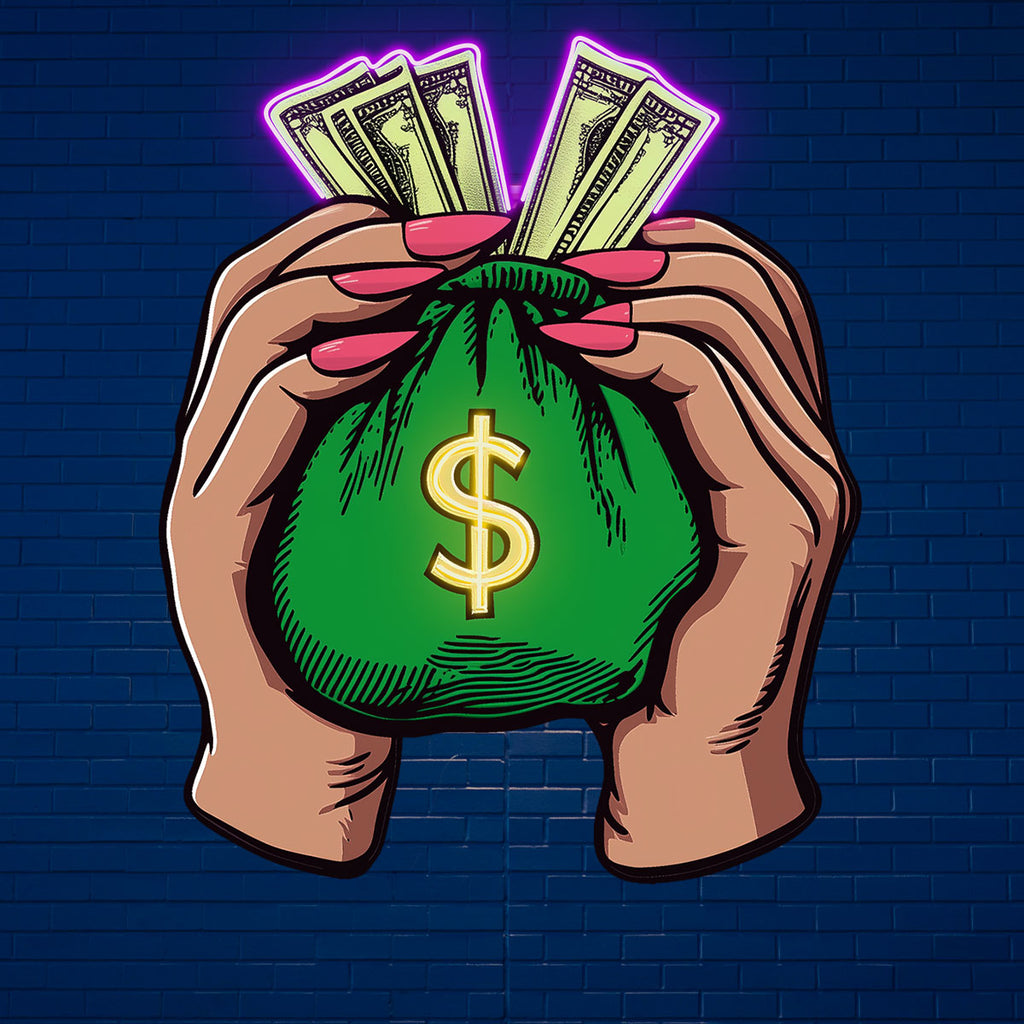 Large for Home Art Hands Holding Money LED neon sign by NeonCS