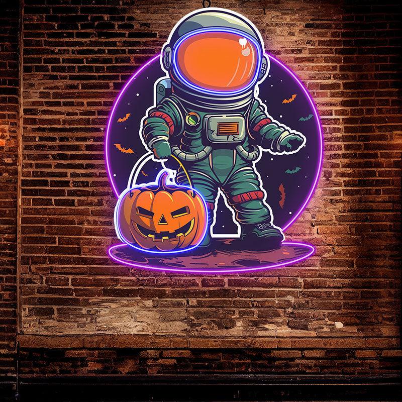 Astronaut Carrying Pumpkin Lights LED neon sign product image
