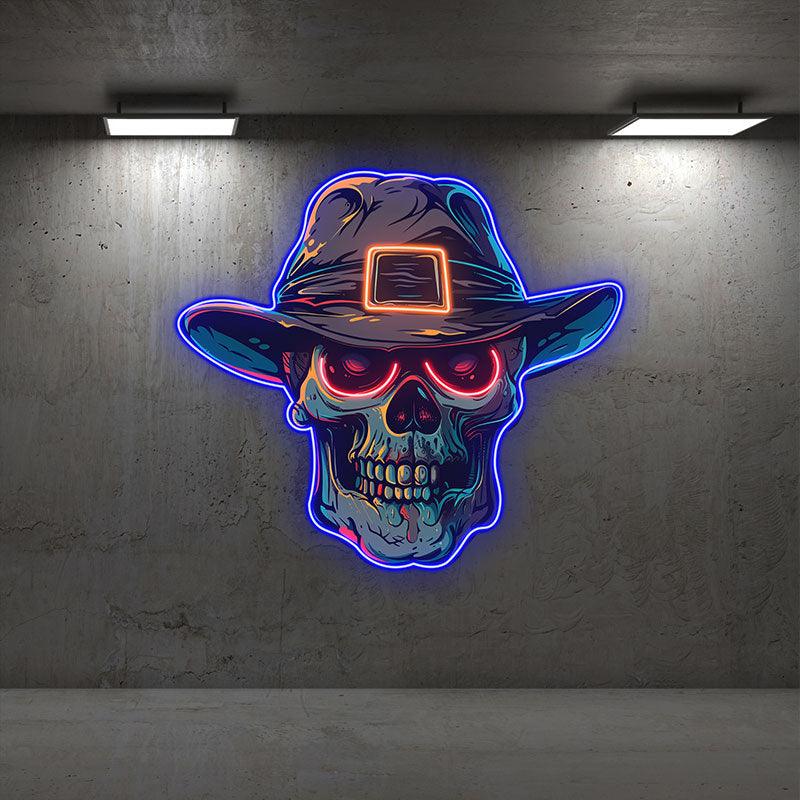 Stylish Skull with Hat Light Edgy Home LED neon sign product image