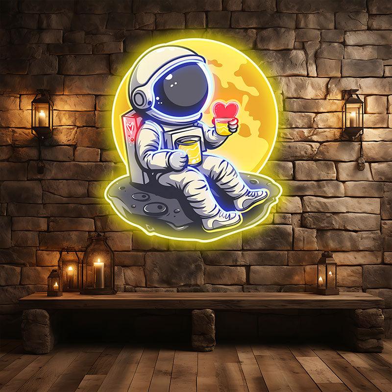 Love in Space: Astronaut Sipping LED neon sign by NeonCS