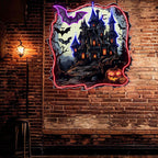 Haunted Castle with Bats and LED neon sign product image