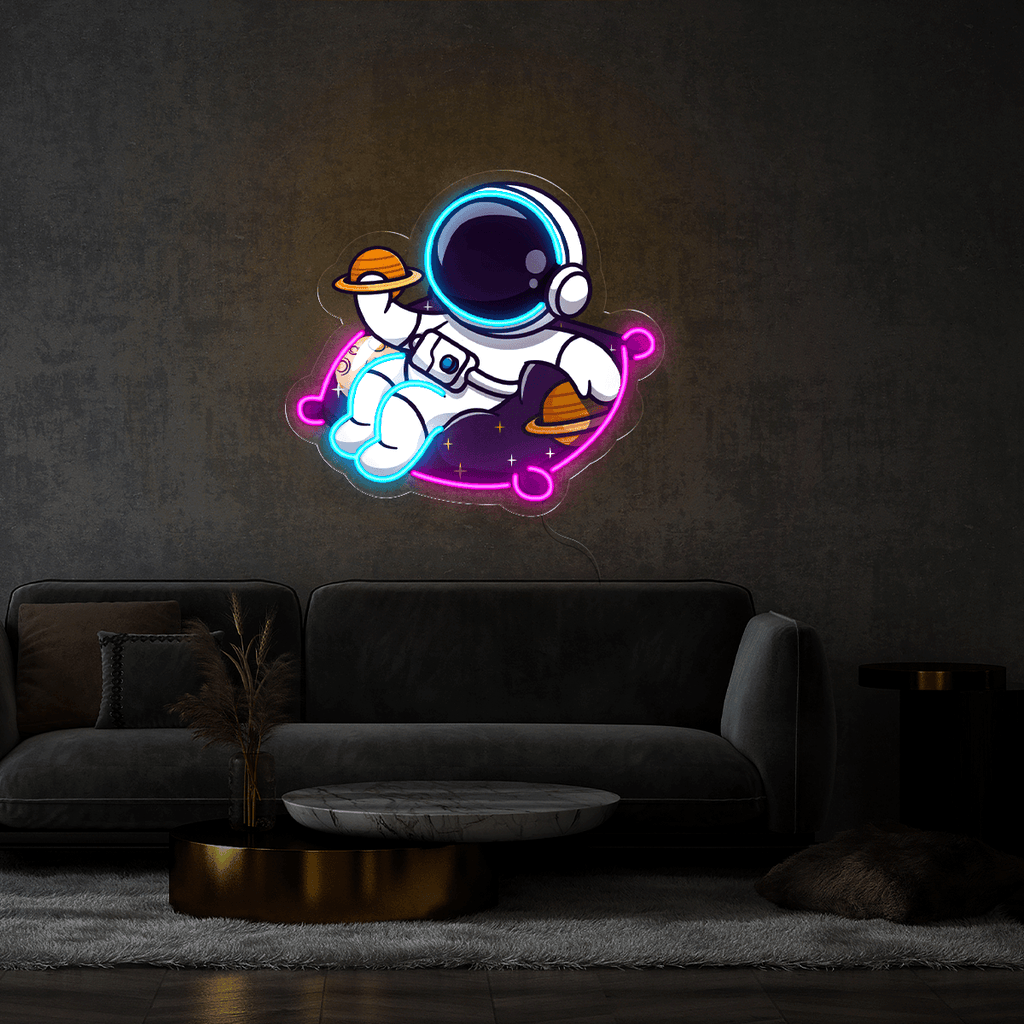 Cute Astronaut Holding Planet Artwork LED neon sign product image