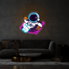 Cute Astronaut Holding Planet Artwork LED neon sign product image
