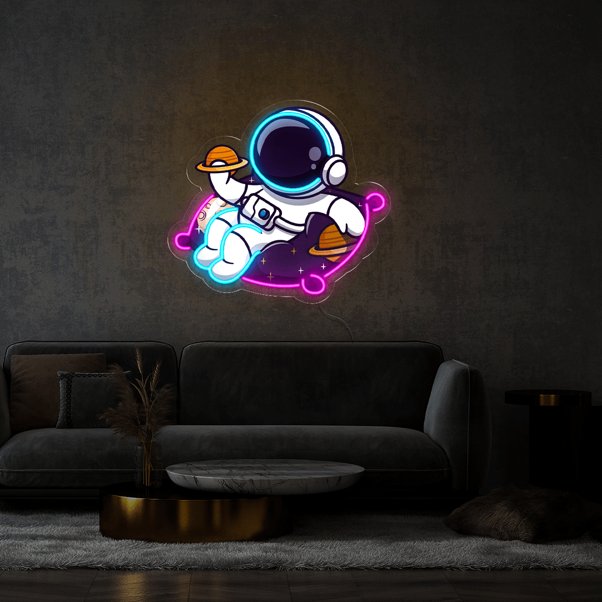 Cute Astronaut Holding Planet Artwork LED neon sign product image
