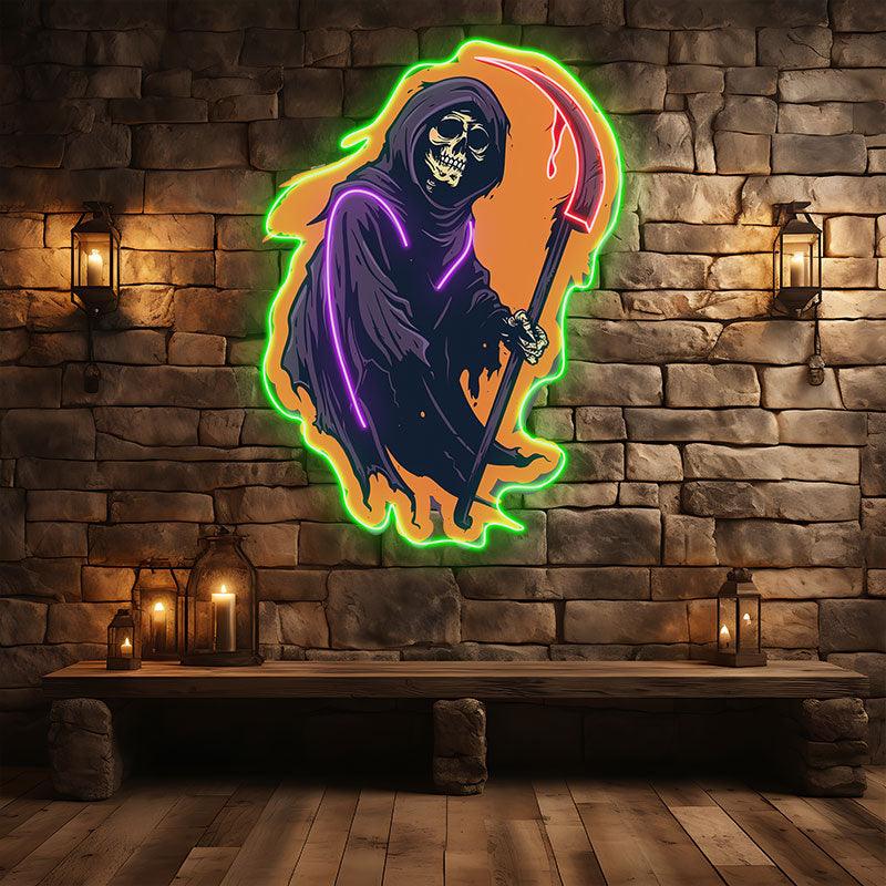 Sinister Grim Reaper Ghost with Scythe LED neon sign product image