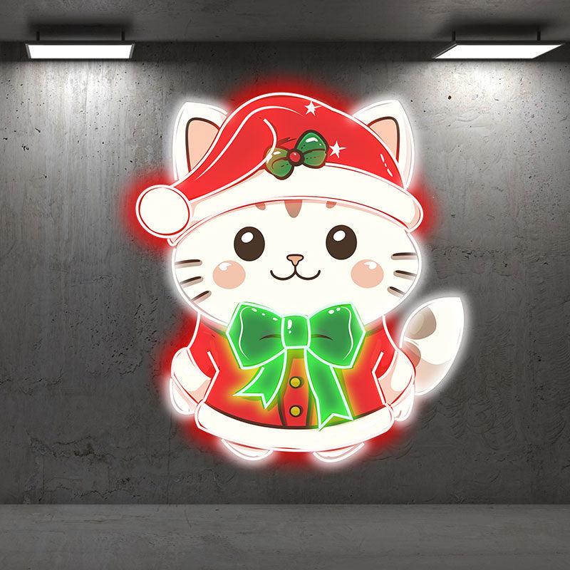 Cute Christmas Cat : Wearing a Red LED neon sign product image