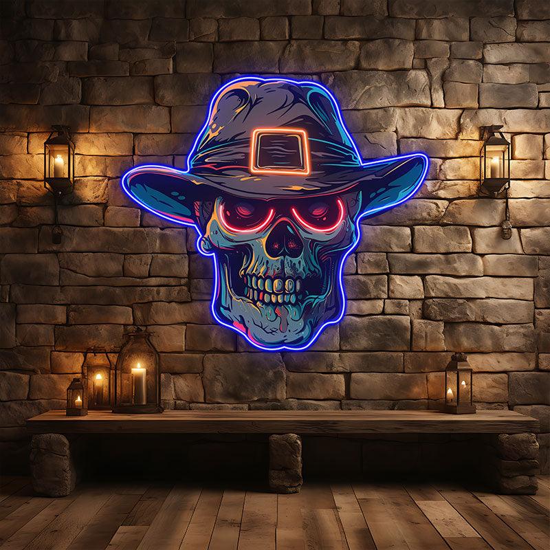 Stylish Skull with Hat Light Edgy Home LED neon sign product image