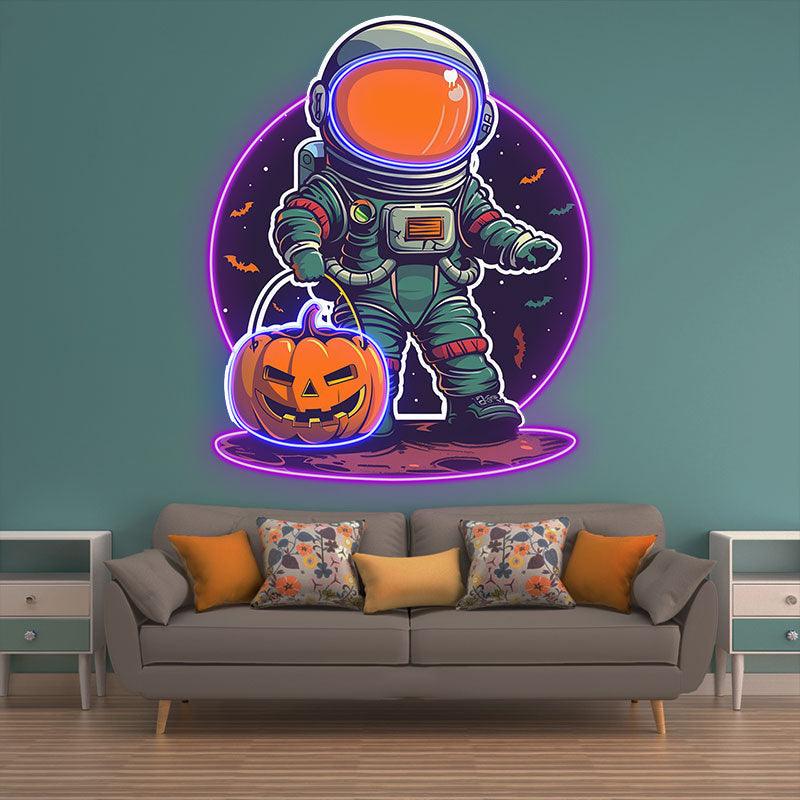 Astronaut Carrying Pumpkin Lights LED neon sign product image