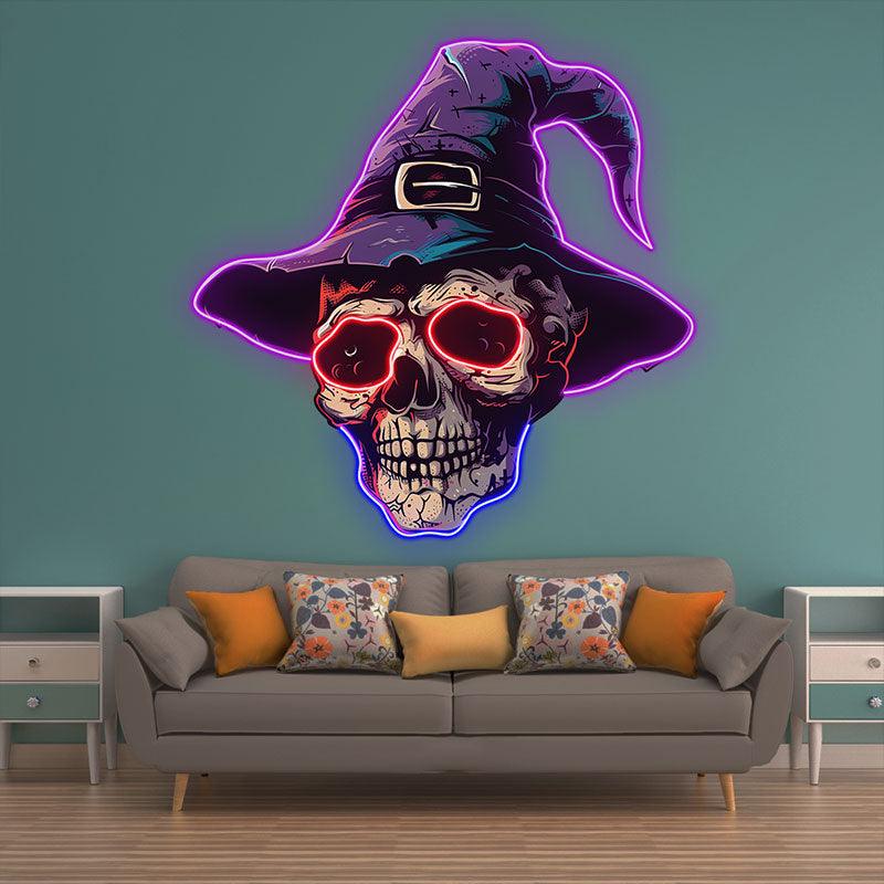 Spooky Skeleton in Wizard Hat and LED neon sign product image