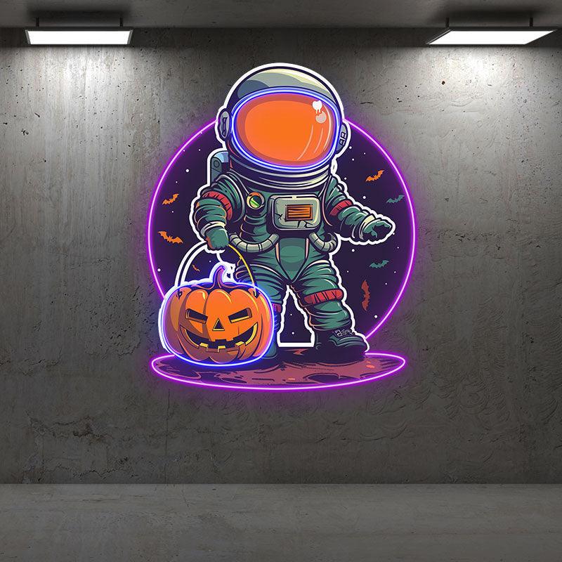 Astronaut Carrying Pumpkin Lights LED neon sign product image