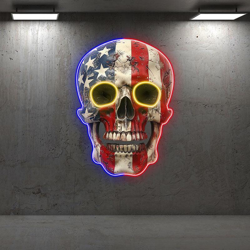 American Flag Skull Light Unique Decor LED neon sign product image