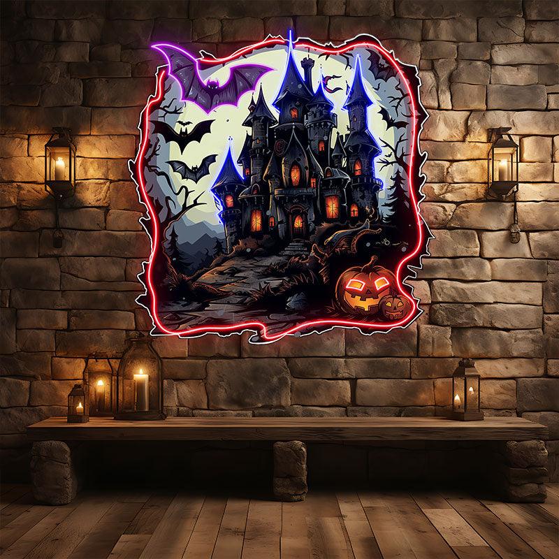 Haunted Castle with Bats and LED neon sign product image
