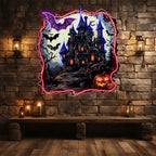 Haunted Castle with Bats and LED neon sign product image