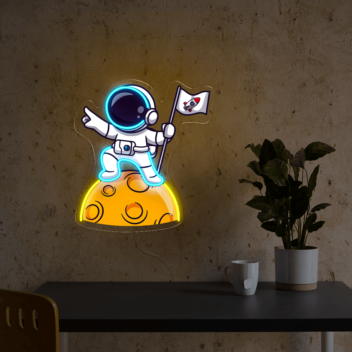 Cute Astronaut Lay on Moon Artwork LED neon sign product image
