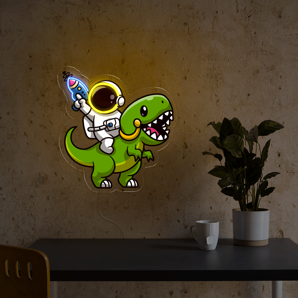 Astronaut Riding Dinosaur with Gun LED neon sign product image