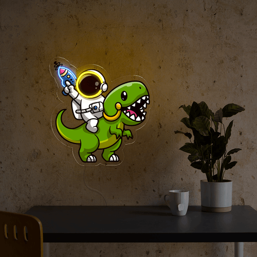 Astronaut Riding Dinosaur with Gun LED neon sign product image