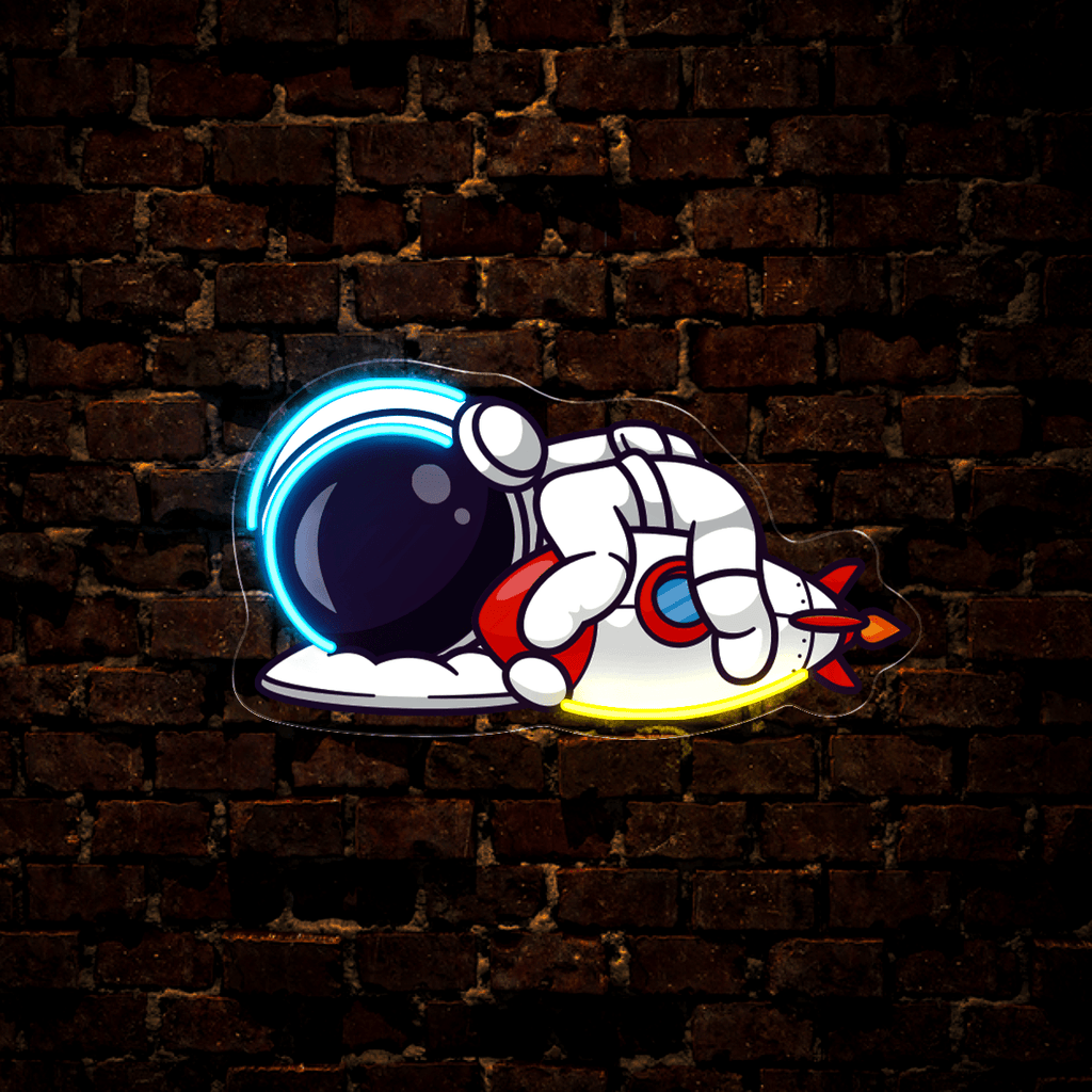 Cute Astronaut Sleeping with Rocket LED neon sign product image