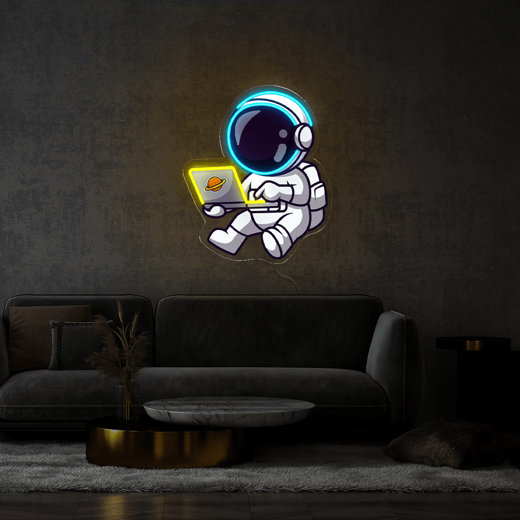 Cute Astronaut Working on Laptop in LED neon sign product image