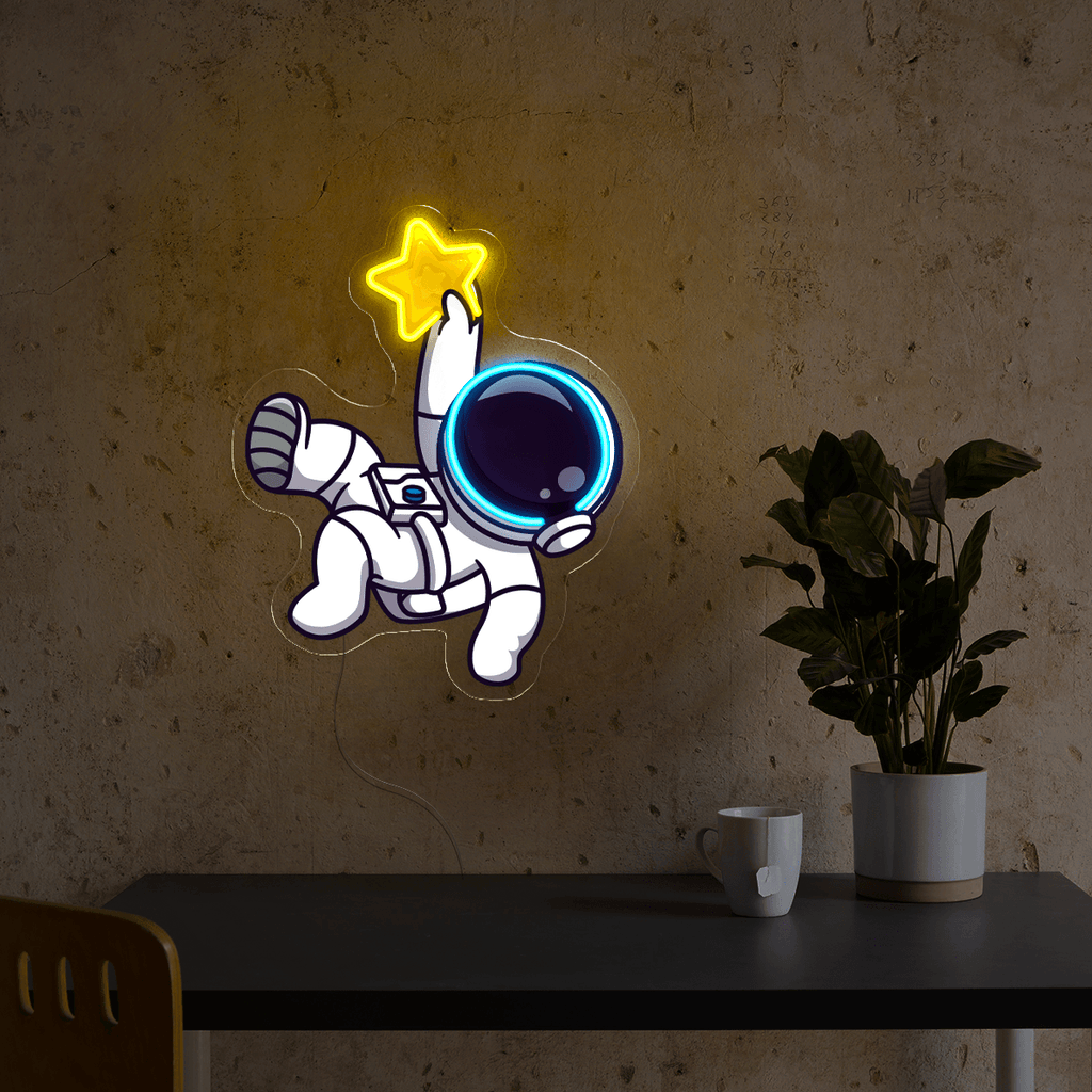 Cute Astronaut Catching Star Artwork LED neon sign by NeonCS