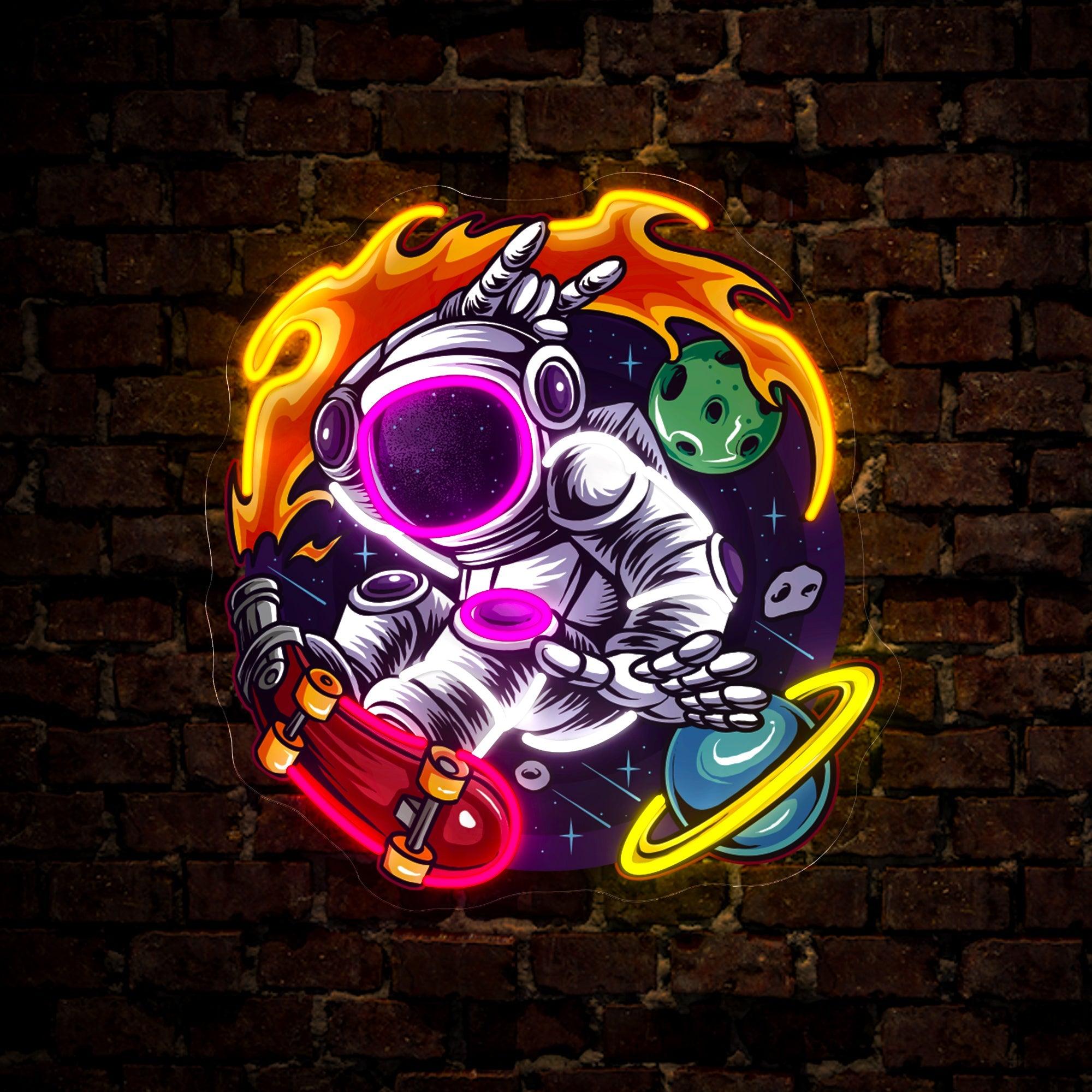 Astronaut Burn Skateboarding Artwork LED neon sign by NeonCS
