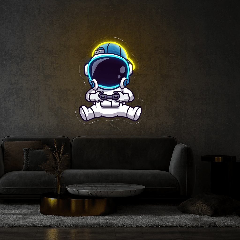 Cute Astronaut Playing Game Artwork LED neon sign by NeonCS
