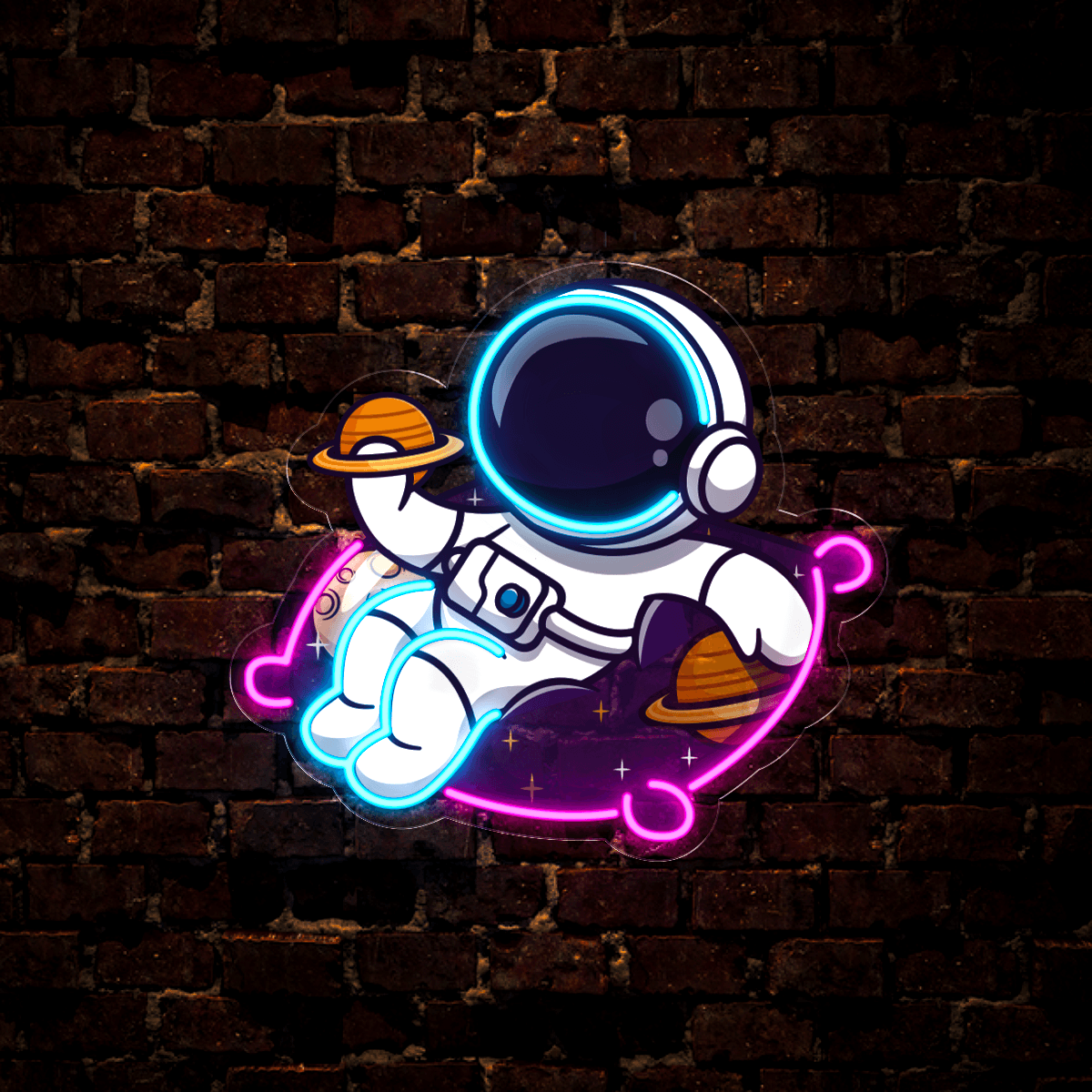 Cute Astronaut Holding Planet Artwork LED neon sign product image