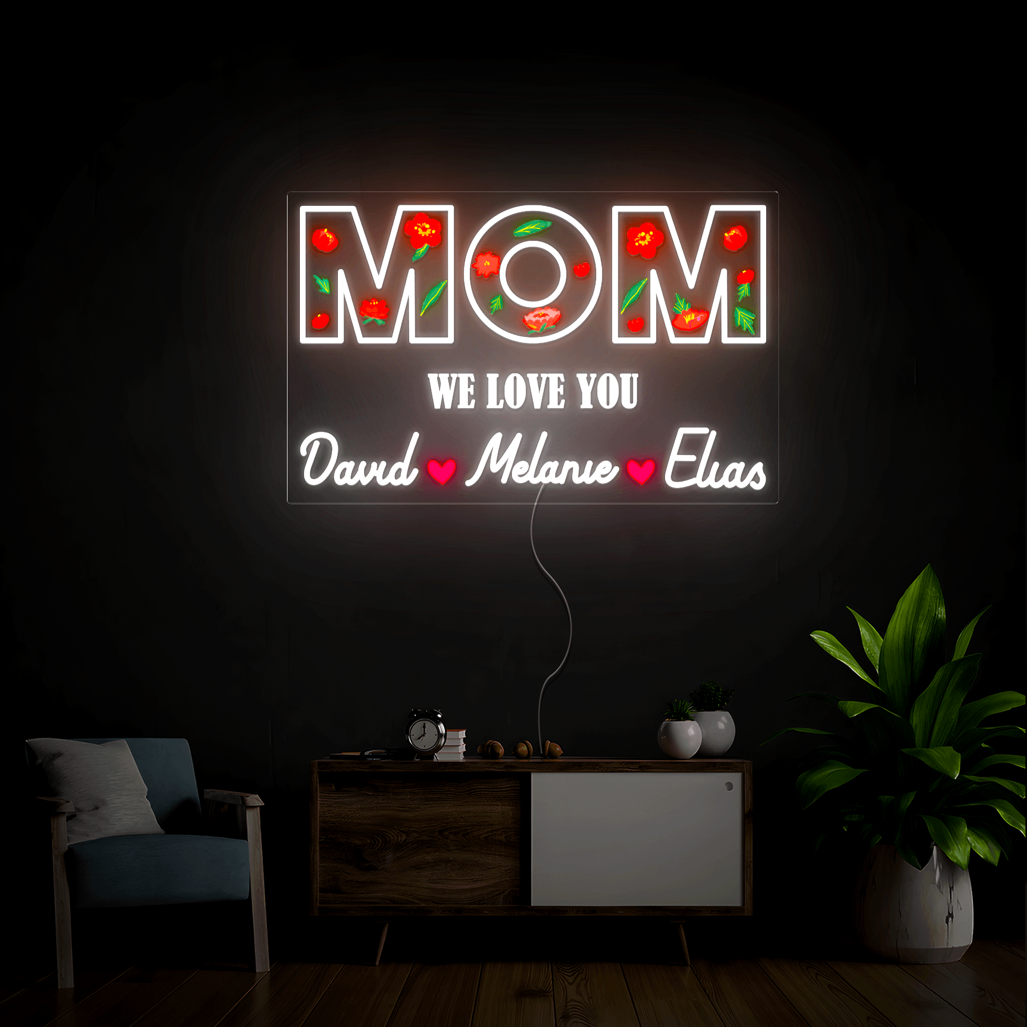 Personalized Flower Printed We Love LED neon sign product image