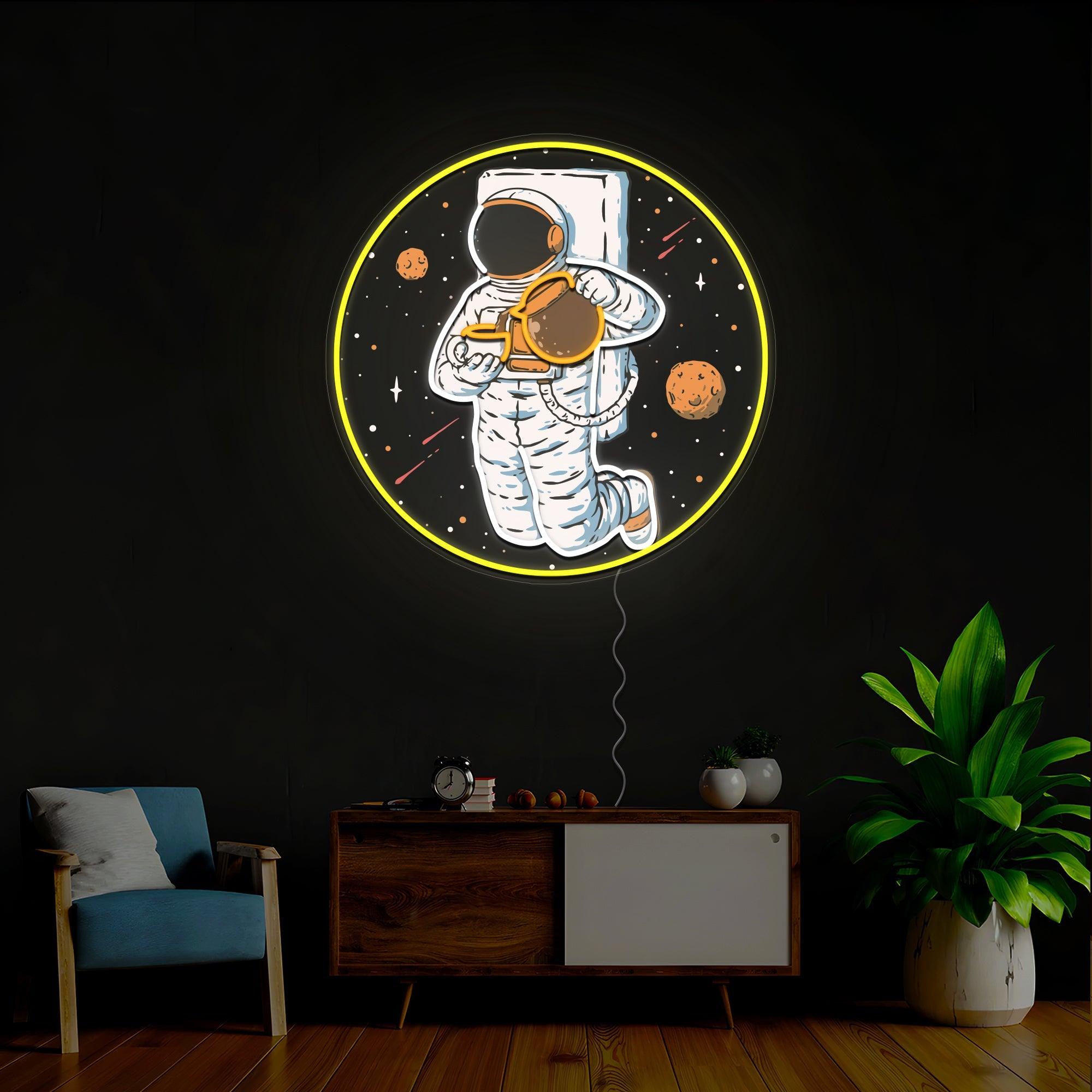 Astronaut in Space Pouring Coffee LED neon sign product image
