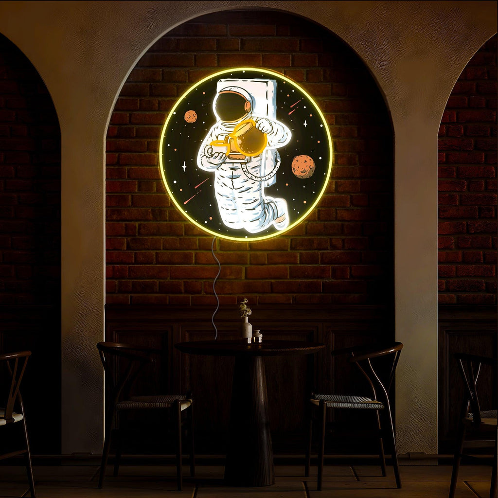 Astronaut in Space Pouring Coffee LED neon sign product image