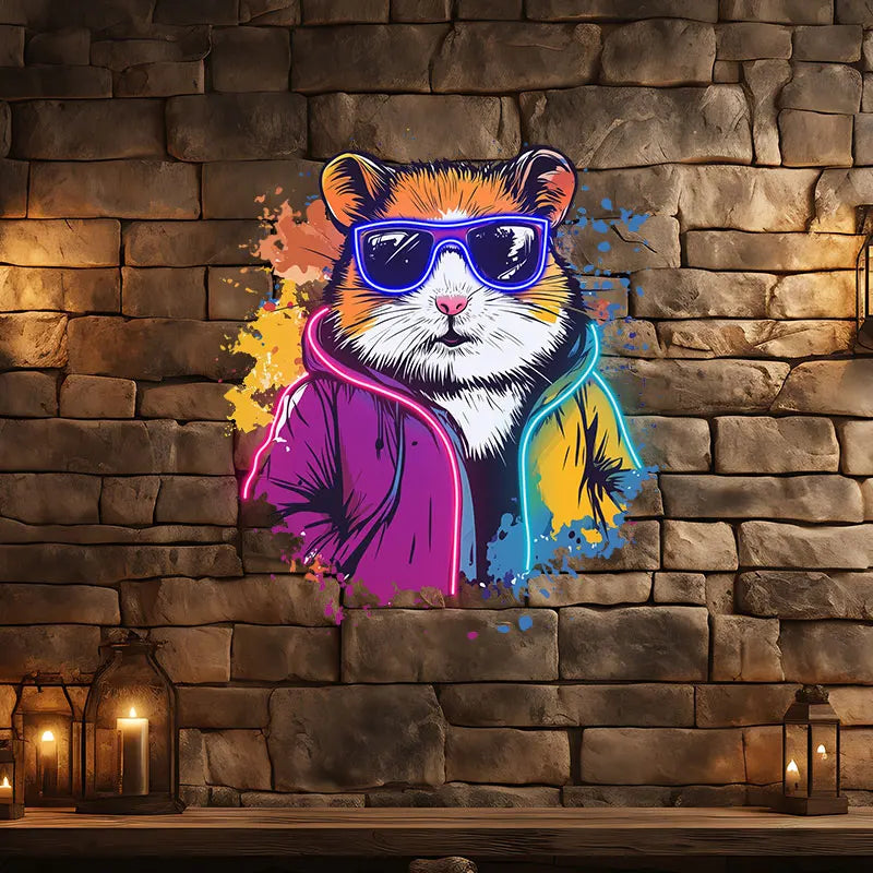Cool Neon Hamster Art Poster Funky LED neon sign product image