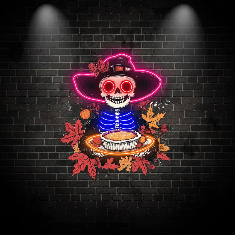 Neon Skeleton with Pie Thanksgiving LED neon sign by NeonCS
