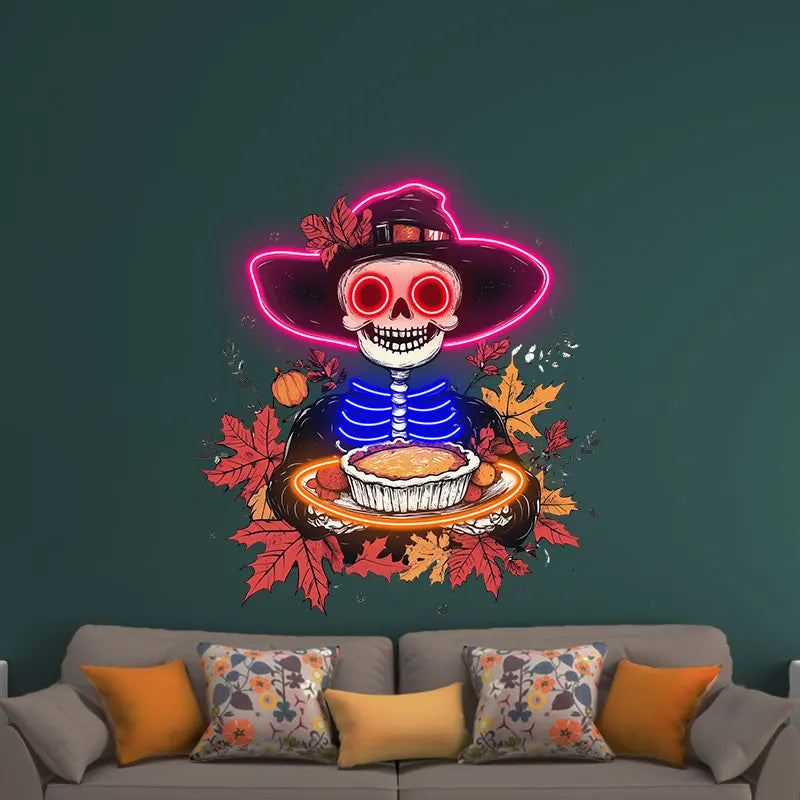 Neon Skeleton with Pie Thanksgiving LED neon sign product image