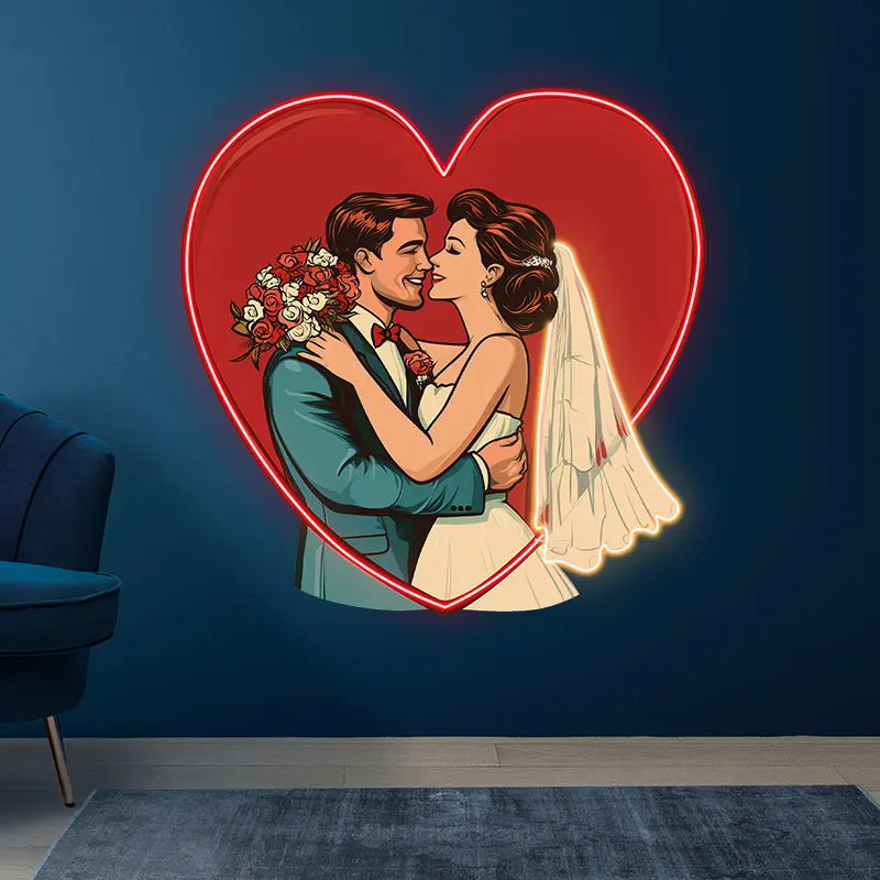 Wedding Hugging in Red Love Heart Sign LED neon sign product image