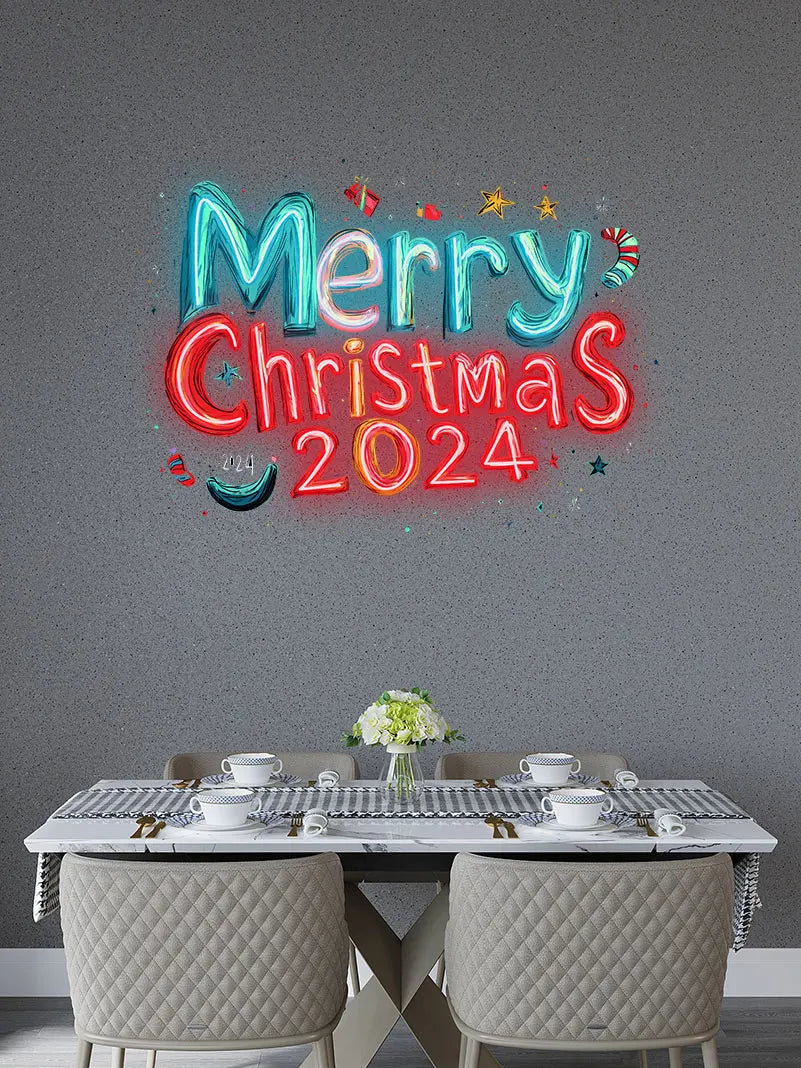 Merry Christmas 2024 Blue and Red Text LED neon sign product image