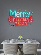 Merry Christmas 2024 Blue and Red Text LED neon sign product image