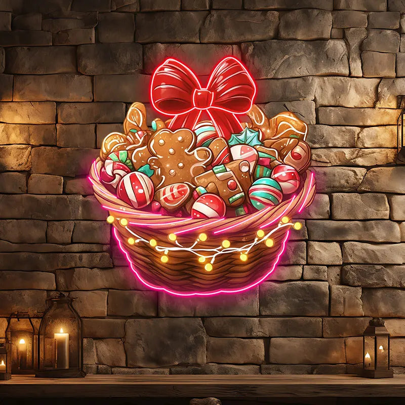 Christmas Gingerbread Men & Candy LED neon sign product image