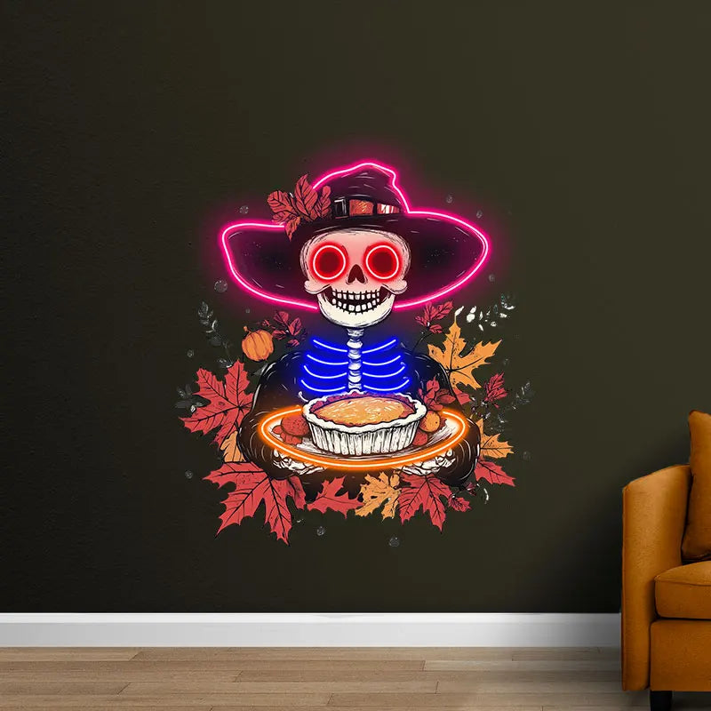 Neon Skeleton with Pie Thanksgiving LED neon sign product image